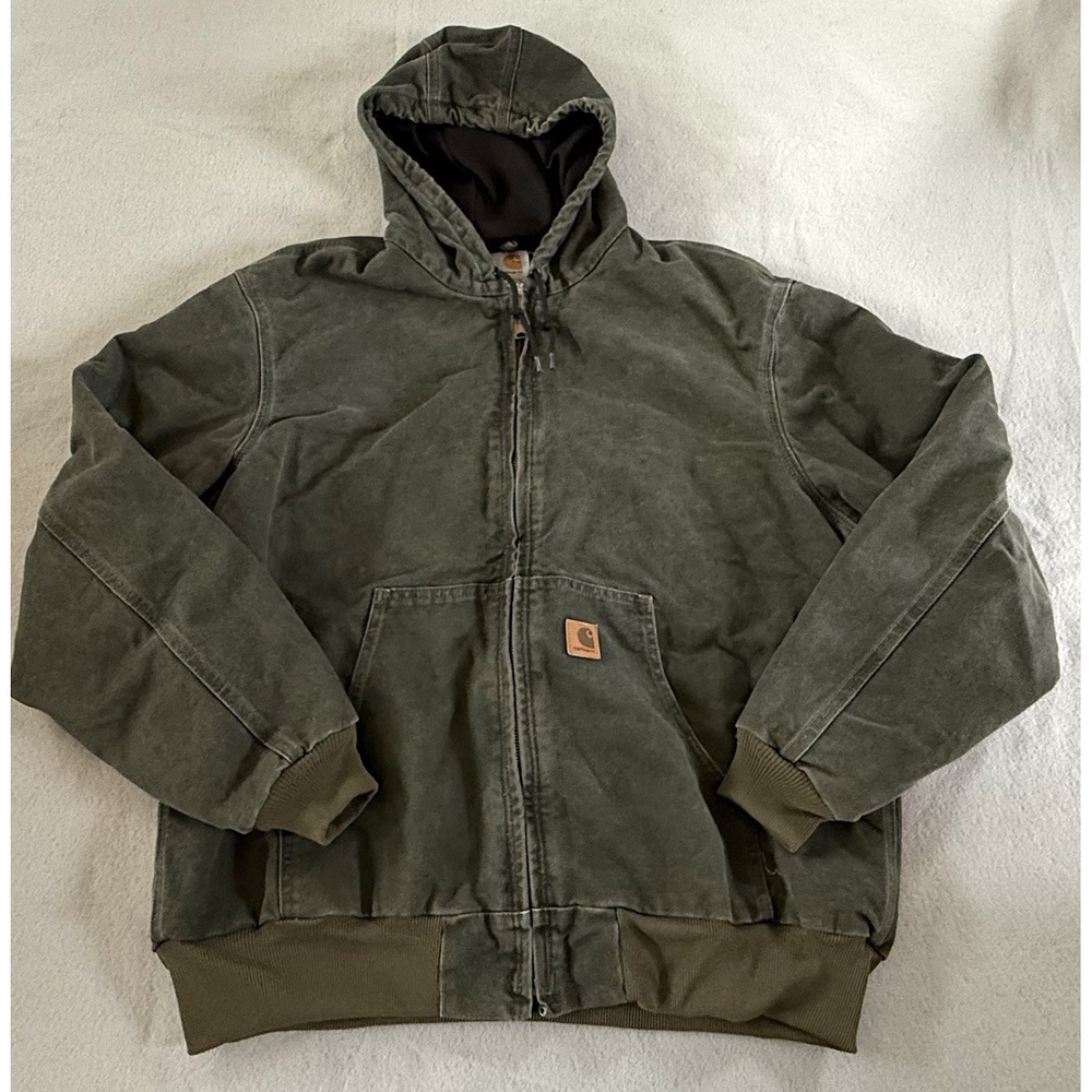 Vintage Carhartt Hooded Active Jacket "Moss Green" J25 MOS Men's XLarge